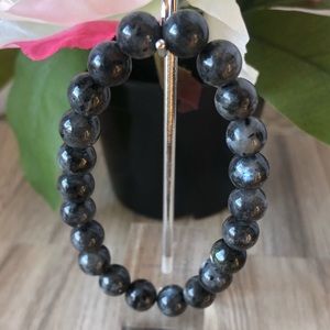 Larvikite Natural Stone Beads Stretchable Bracelet 7" - 8mm Beads Best gift